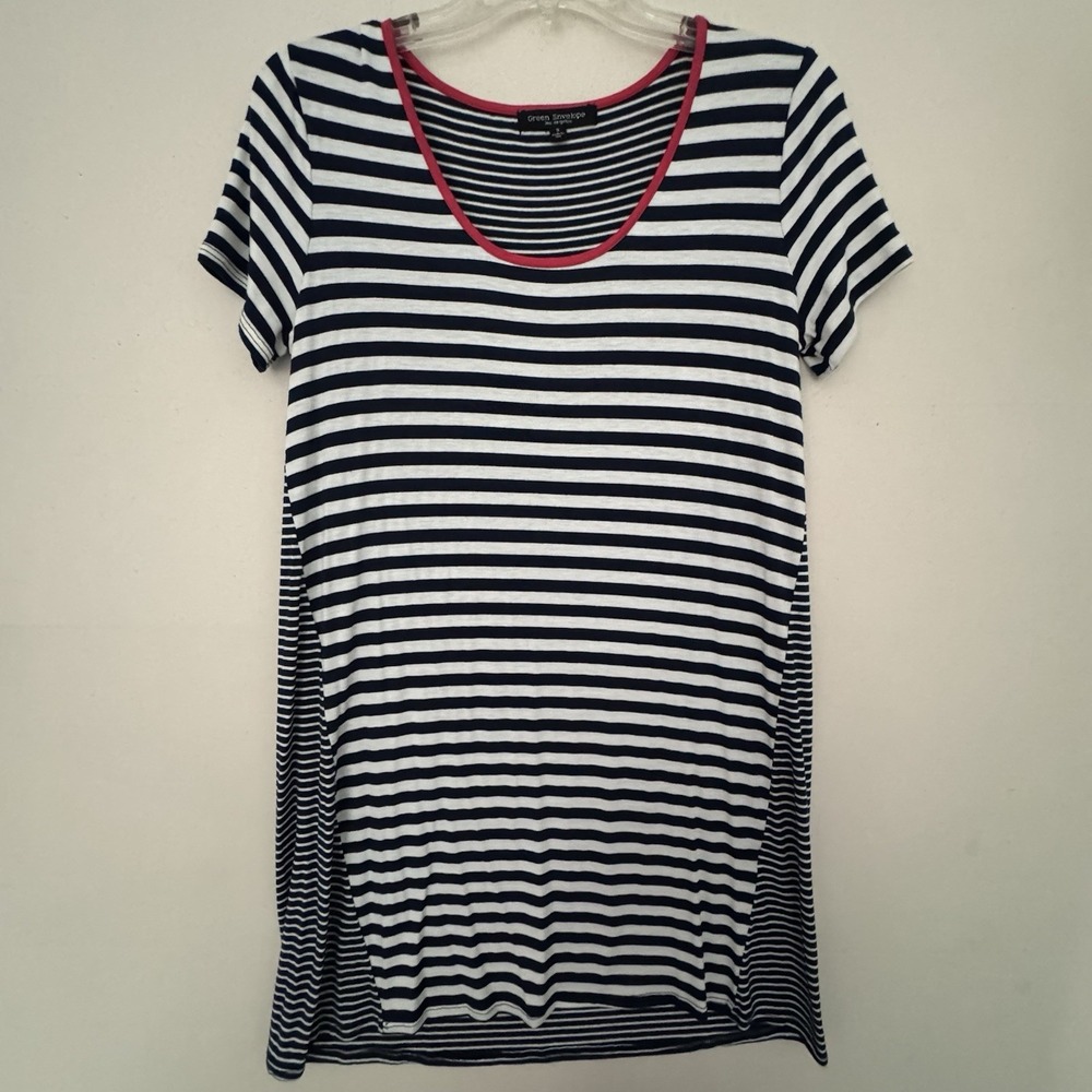 T-shirt Dress Small White Navy Short Sleeve Coastal Nautical Preppy Sporty